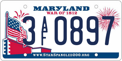 MD license plate 3AF0897