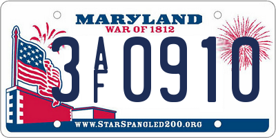 MD license plate 3AF0910
