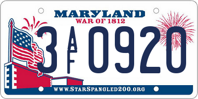 MD license plate 3AF0920