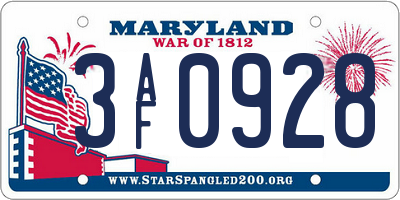 MD license plate 3AF0928