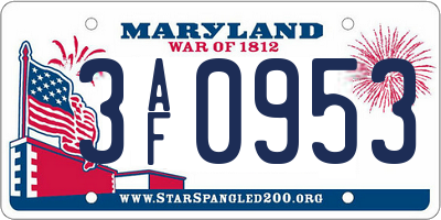 MD license plate 3AF0953