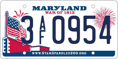 MD license plate 3AF0954