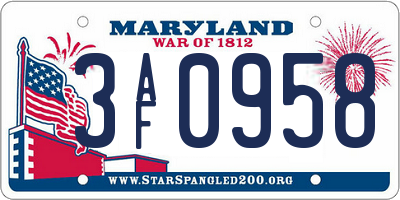 MD license plate 3AF0958