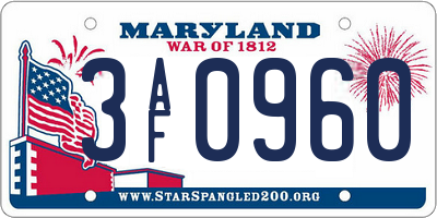 MD license plate 3AF0960