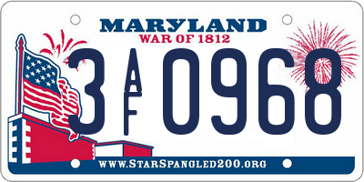 MD license plate 3AF0968