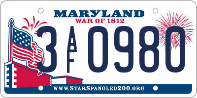 MD license plate 3AF0980
