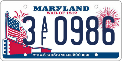 MD license plate 3AF0986