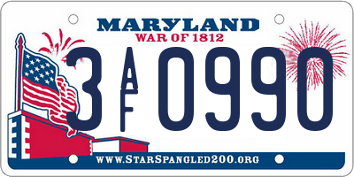 MD license plate 3AF0990