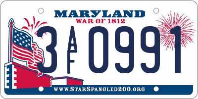 MD license plate 3AF0991