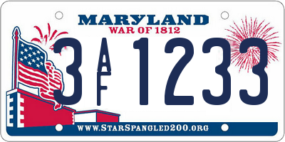 MD license plate 3AF1233