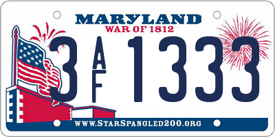 MD license plate 3AF1333