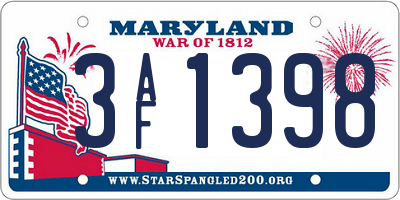 MD license plate 3AF1398