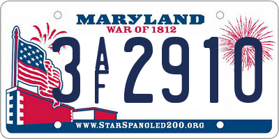 MD license plate 3AF2910