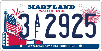 MD license plate 3AF2925
