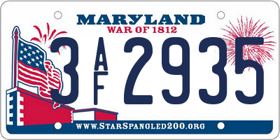 MD license plate 3AF2935