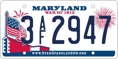 MD license plate 3AF2947