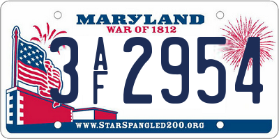 MD license plate 3AF2954