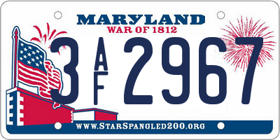 MD license plate 3AF2967