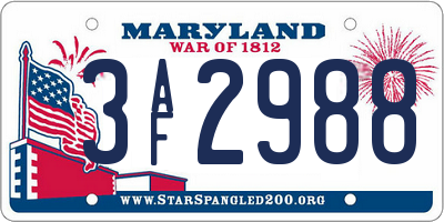 MD license plate 3AF2988