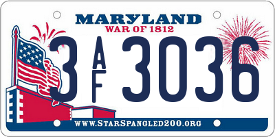 MD license plate 3AF3036