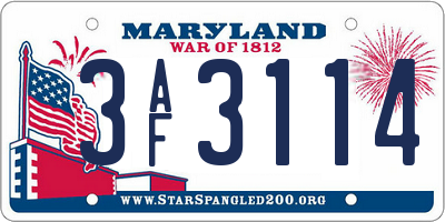 MD license plate 3AF3114