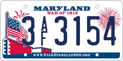 MD license plate 3AF3154
