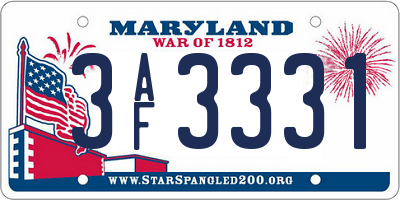 MD license plate 3AF3331