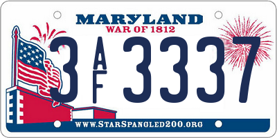 MD license plate 3AF3337