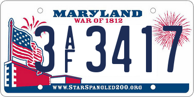 MD license plate 3AF3417