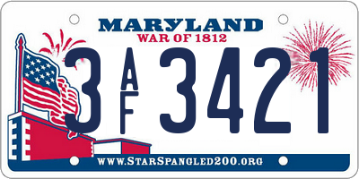MD license plate 3AF3421