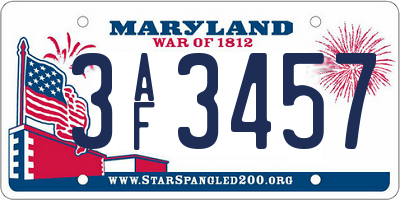 MD license plate 3AF3457