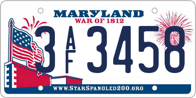 MD license plate 3AF3458