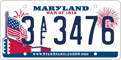 MD license plate 3AF3476
