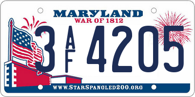 MD license plate 3AF4205