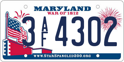 MD license plate 3AF4302