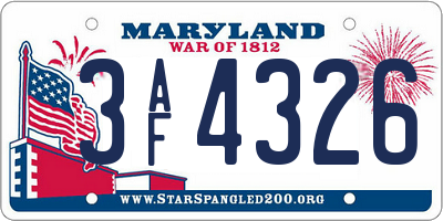 MD license plate 3AF4326