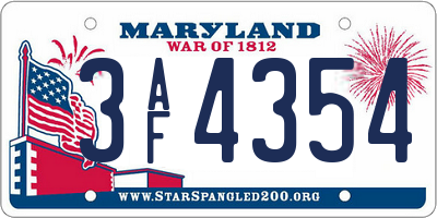 MD license plate 3AF4354