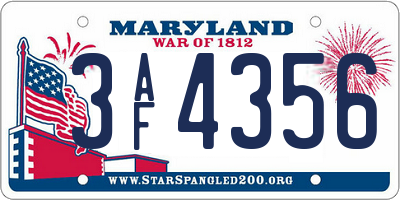 MD license plate 3AF4356