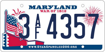 MD license plate 3AF4357