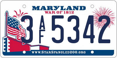 MD license plate 3AF5342