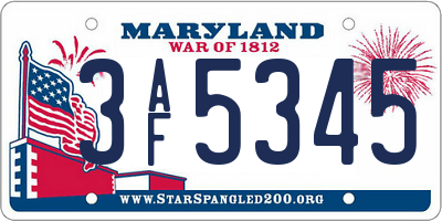 MD license plate 3AF5345