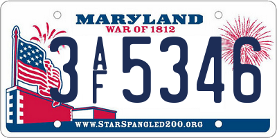 MD license plate 3AF5346