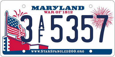 MD license plate 3AF5357