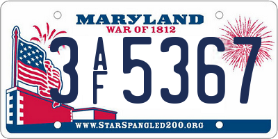 MD license plate 3AF5367