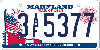 MD license plate 3AF5377