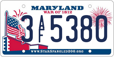 MD license plate 3AF5380