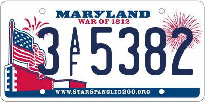 MD license plate 3AF5382