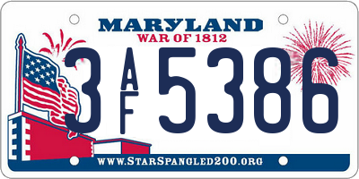 MD license plate 3AF5386
