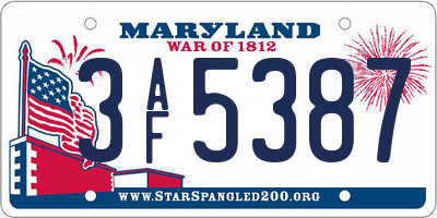MD license plate 3AF5387