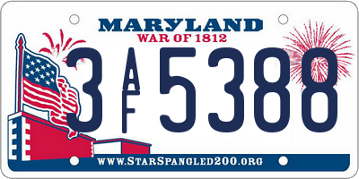 MD license plate 3AF5388